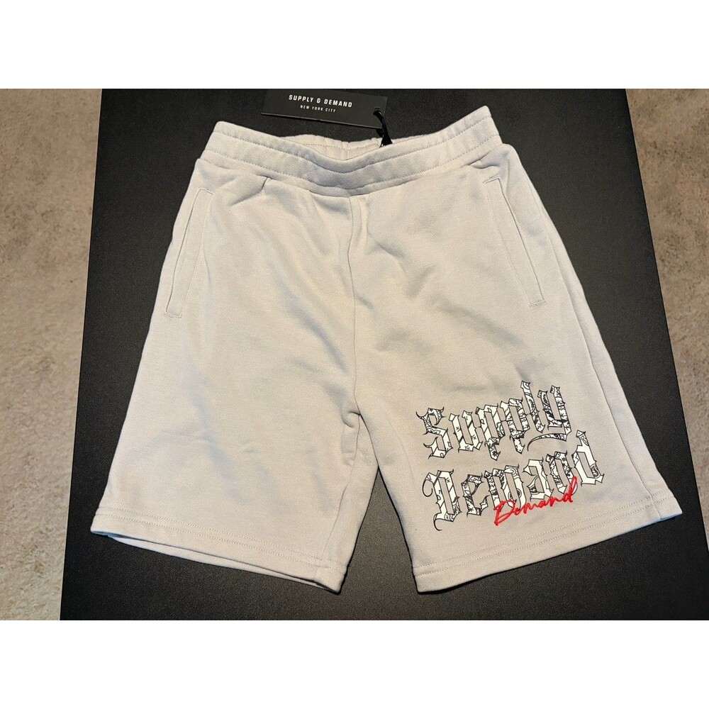 Supply & Demand Boys M 10-12 Money Talks Graphic Sweat Shorts Gray NWT
